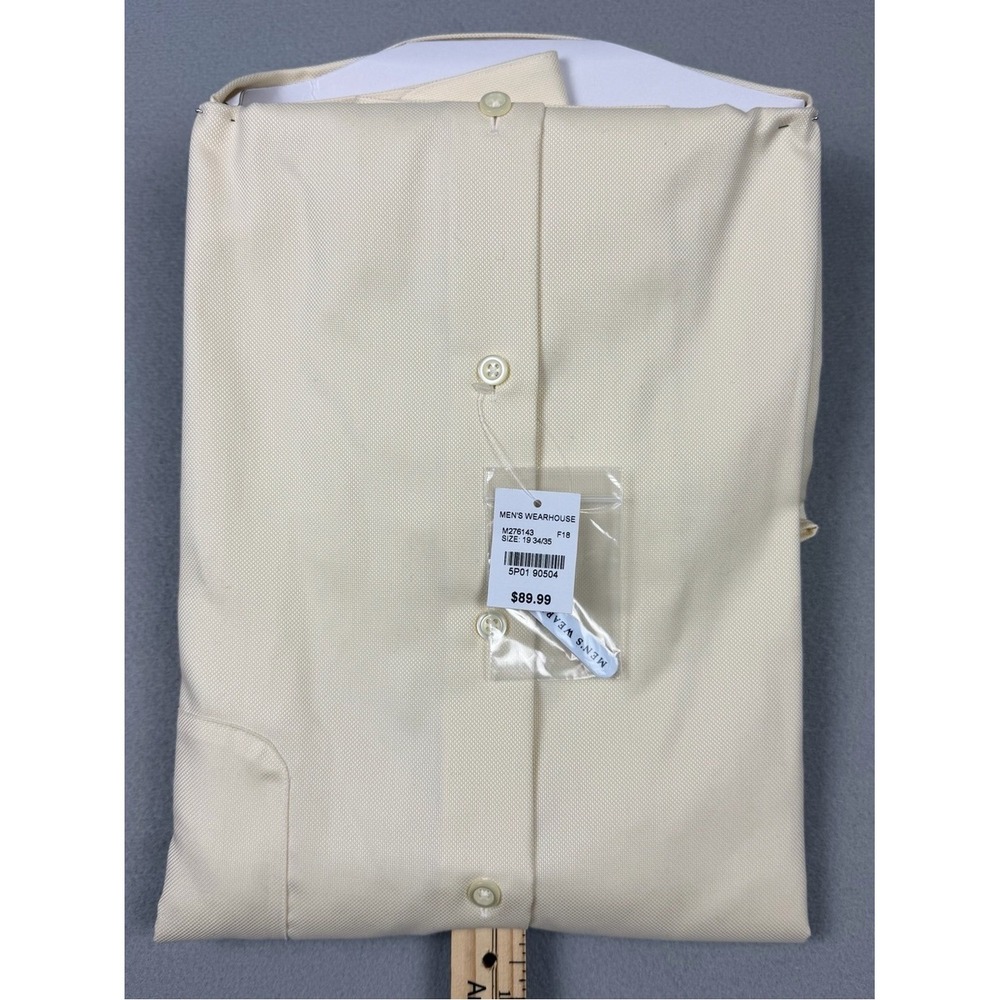 Pronto Uomo Men's 19 34/35 Non-Iron Slim Fit Cream Dress Shirt 80's 2-Ply NWT - Picture 6 of 6